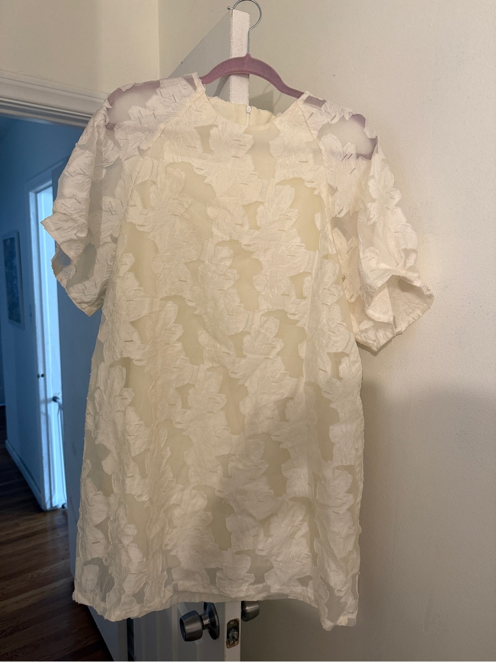 Women's Ivory Lace Overlay Shift Dress